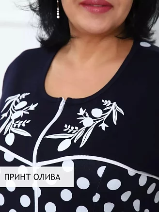 Женский халат на молнии кулирка Горох / черный