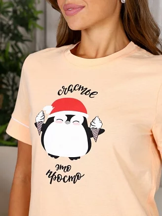 Женская пижама П-93 / Пингвины Персик