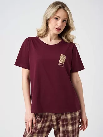 Женская пижама с брюками "Счастливый билет" 2435-К/Ф / Бордовый