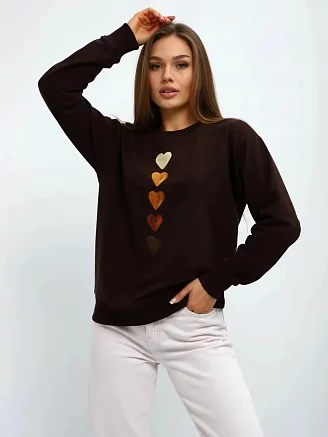 Женский свитшот оверсайз С18 / Коричневый (сердца)