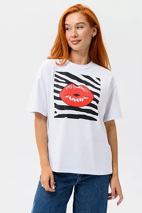 Женская футболка 8506/1 / белый+губы