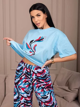 Женский костюм с брюками мод.2204/1 / Бирюзовый