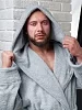 Мужской махровый халат PandaHug с капюшоном / светло-серый №13