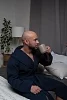 Мужской вафельный халат PandaHug Orlando с капюшоном / синий №8