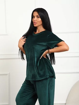 Женский костюм с брюками Велюр / изумрудный