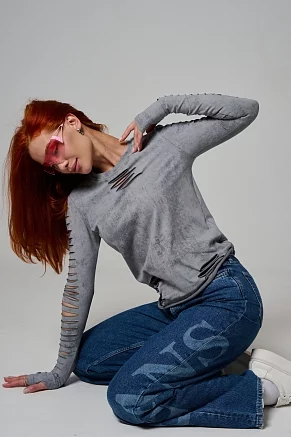 Женский лонгслив 7476 / серый винтаж