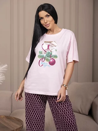 Женская пижама с брюками мод.2297 / Розовый