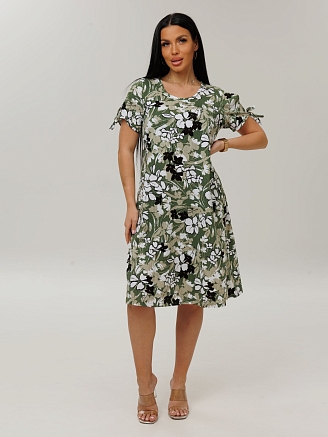 Женское платье Пл-109(К) / Зеленый (цветы)