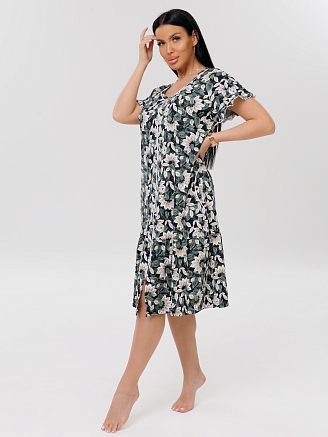 Женский халат Х-98(К) / Зеленый (бежевые цветы)