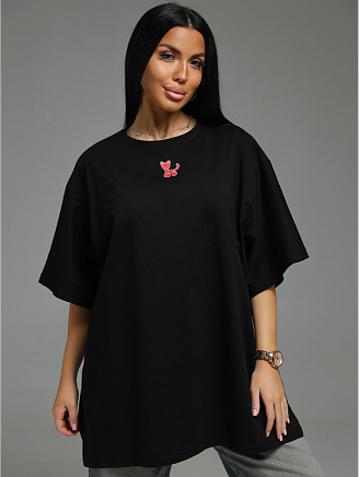 Женская футболка Бабл / Черный кошка