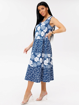 Женский сарафан С-97(К) / Индиго (цветы)