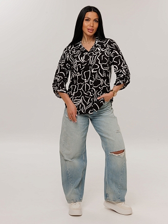 Женская туника Т-218(К) / Черный (цветы)