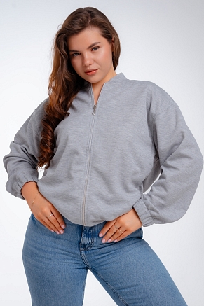 Женский бомбер из коттон фита / Серый меланж