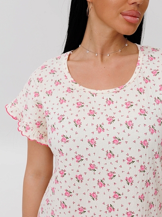 Женская сорочка Сор-107(Жат) / Молочный (мелкие цветы)