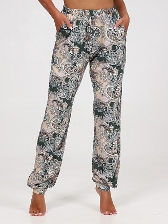 Женские брюки БК-275 / Бежево-изумрудные огурцы