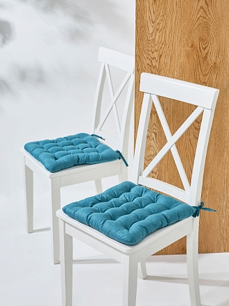 Комплект подушек на стул с завязками (бязь) 16т. / Морская волна