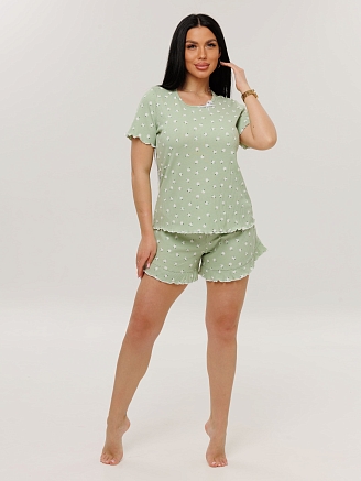 Женская пижама П-97(Каш) / Фисташковый (цветы)