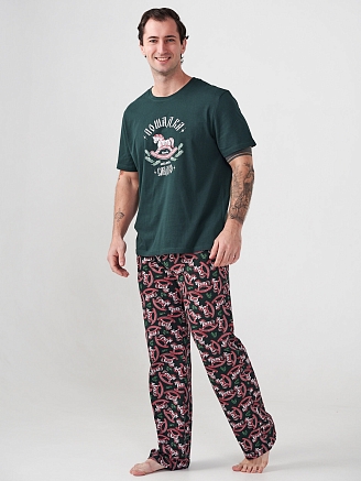 Мужская пижама "Лошадка" 2415-К / Зеленый