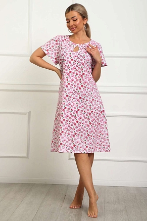 Женская сорочка 29531 / белый + розовые цветы