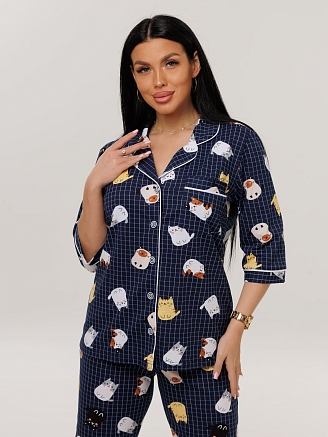 Женский костюм К-132(К) / Синий (кошки)