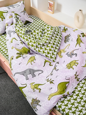 Детское постельное белье поплин с простыней на резинке / Юрский период