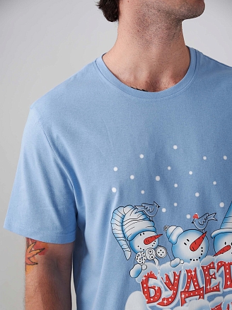 Мужская пижама "Снеговик" 2413-К / Голубой