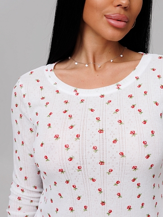 Женская пижама П-103(Риб) / Молочный (красные цветы)