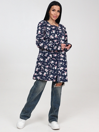 Женский кардиган МАКСИ КрФ-400 / Букет на темно-синем