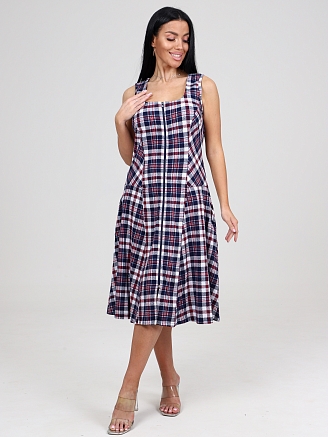 Женский сарафан Клетка СК-336 / Сине-красная рябь