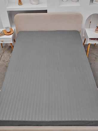 Простыня микрофибра-страйп / Светлый серый