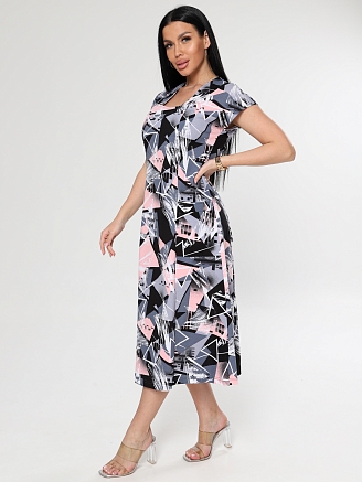 Женское платье Рамка ПлК-623 / Геометрия серо-розовая