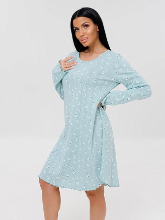 Женская сорочка Сор-109(Риб) / Мятный (цветы)