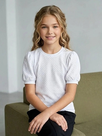 Детская блузка "Алетта" короткий рукав / Белый