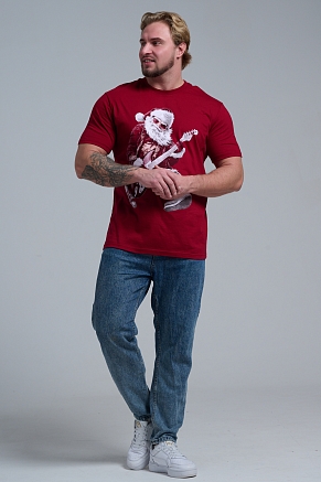 Мужская футболка 8581 / бордо+Д мороз с гитарой