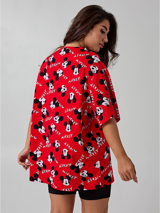 Женская футболка Ирбис / Микки красный