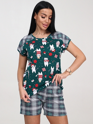 Женская пижама с шортами КК-39 / Котики