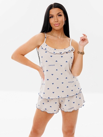 Женская пижама П-70(К) / Кремовый (сердечки)