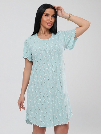 Женская сорочка Сор-111(Риб) / Бирюзовый (цветы)