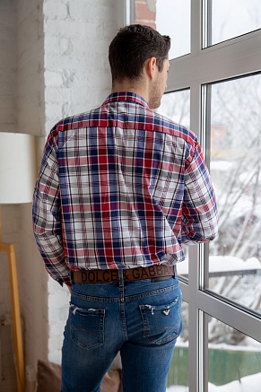 Рубашка мужская шотландка Премиум К Арт. 7175