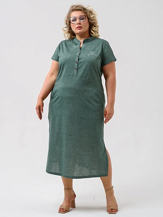 Женское платье "Лён" 1512-К / Зеленый