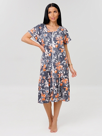 Женский халат Х-98(К) / Серый (цветы)