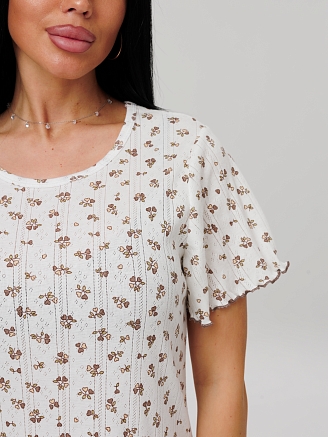 Женская сорочка Сор-111 (Риб) / Молочный (коричневые сердечки)