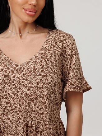 Женское платье Пл-117(К) / Коричневый (цветы)