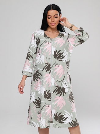 Женский халат Х-80(М) / Фисташковый (цветы)