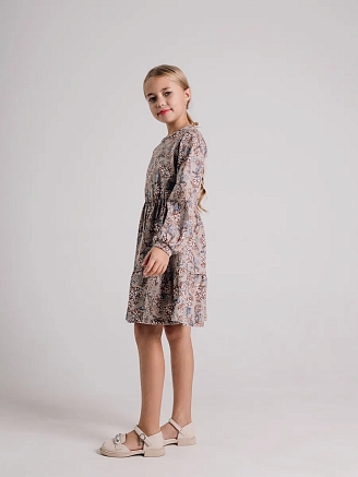 Детское платье "Умница" / Гортензия на бежевом