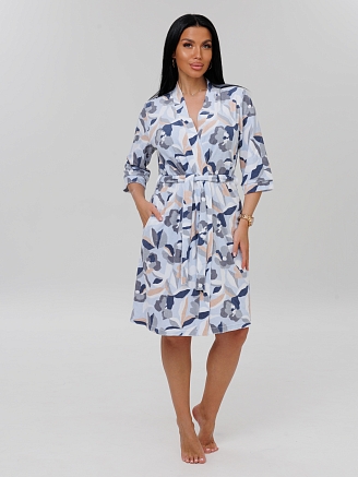 Женский халат Х-112(М) / Серо-голубой (узоры)