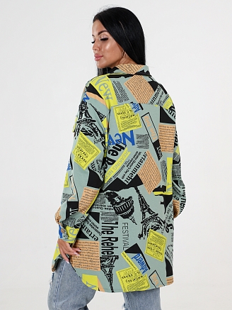 Женский жакет макси ЖФ-53 / Оливка с желтым