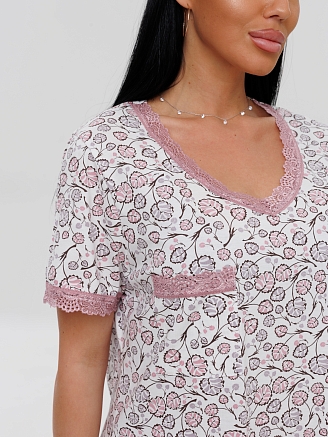 Женская сорочка Сор-41(К) / Розовый (листья)