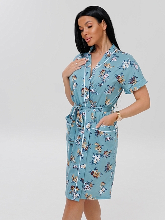 Женский халат Х-11(К) / Бирюзовый (цветы)