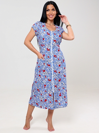 Женский халат ХК-548 / Красный цветок в горошке